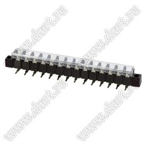 KF58RM-10.0-14P-13 (DG58R-A-14P-13) клеммник барьерный на плату угловой с монтажными ушами с крышкой; шаг 10мм; 14-позиц.; I max=30А; U=300В