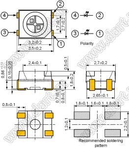 KTR-3528SURCSUGC (BT67-2201SURSYGC) чИП светодиод двуцветный; типоразмер PLCC 3528; красный/зеленый; 624/572нм; 60мКд; 130°; 220/