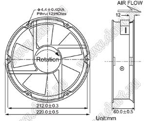 AF22060HA1BL вентилятор осевой переменного тока; U=110/120В; D220x60мм