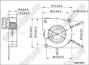 DF5015B05M вентилятор центробежный постоянного тока; U=5В; 51x52x15мм