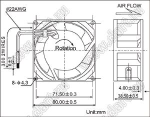 AF8038HA1BL вентилятор осевой переменного тока; U=110/120В; 80x80x38мм