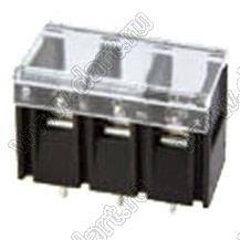 KF28S-7.62-03P-13 (DG28S-B-03P-13) клеммник барьерный, выводы прямые в плату, с крышкой; шаг=7,62мм; I max=20/24А (стандарт UL/ICT); U=300/250В (стандарт UL/ICT); 3-конт.
