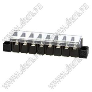 KF38CM-8.25-08P-13 (DG38C-A-08P-13) клеммник барьерный, выводы прямые в плату по центру сечения, корпус с монтажными ушами, с крышкой; шаг=8,25мм; I max=20/24А (стандарт UL/ICT); U=300/450В (с