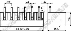 KF2EDGR-3.5-18P-14 вилка однорядная угловая на плату; шаг=3,5мм; I max=8/7А (UL/ICT); U=300/250В (UL/ICT); 18-конт.