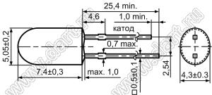 5234G1C-ESC-A светодиод овальный 5,1х4,3 мм; изумрудно-зеленый; 495...510нм; корпус прозрачный; 2,9...3,3V; 3500...5500мКд; 70/30°