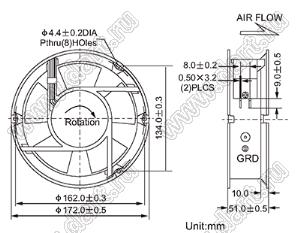 AF17251HA2BL вентилятор осевой переменного тока; U=220/240В; D172x51мм