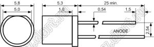 5634W2C-KSB-C светодиод цилиндрический 5,0x5,3 мм; белый; корпус прозрачный; 2,9...3,3V; 1800...2800мКд; 90°