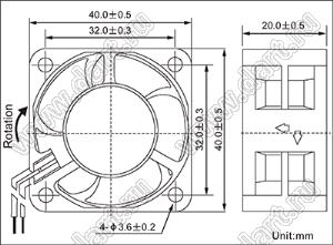 DF42D12H вентилятор осевой постоянного тока; U=12В; Iн=0,10А; подшипник качения и подшипник скольжения