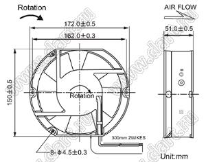 AF17251HA1BL вентилятор осевой переменного тока; U=110/120В; 172x150x51мм