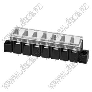 KF28SM-7.62-07P-13 (DG28S-A-07P-13) клеммник барьерный, выводы прямые в плату, корпус с монтажными ушами, с крышкой; шаг=7,62мм; I max=20/24А (стандарт UL/ICT); U=300/250В (стандарт UL/ICT); 7
