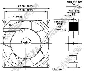 AF9225HA2BL вентилятор осевой переменного тока; U=220/240В; 92x92x25мм