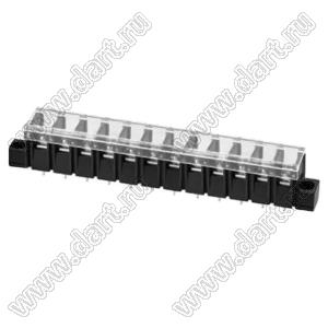 KF28SM-7.62-12P-13 (DG28S-A-12P-13) клеммник барьерный, выводы прямые в плату, корпус с монтажными ушами, с крышкой; шаг=7,62мм; I max=20/24А (стандарт UL/ICT); U=300/250В (стандарт UL/ICT); 1