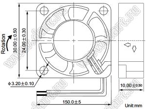 DF31D12M вентилятор осевой постоянного тока; 30x30x10мм; U=12В; Iн=0,10А; подшипник качения и подшипник скольжения