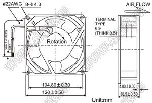 AF12038LA1SL вентилятор осевой переменного тока; U=220/240В; 120x120x38мм