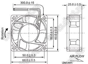 DF60B24L вентилятор осевой постоянного тока; 60x60x25мм; U=24В; Iн=0,08А; два подшипника качения