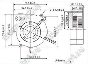 DF7530B12L вентилятор центробежный постоянного тока; U=12В; 75,4x75,6x30мм