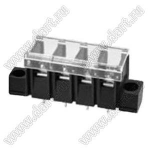 KF28SM-7.62-04P-13 (DG28S-A-04P-13) клеммник барьерный, выводы прямые в плату, корпус с монтажными ушами, с крышкой; шаг=7,62мм; I max=20/24А (стандарт UL/ICT); U=300/250В (стандарт UL/ICT); 4