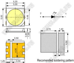 5050FW-S1-HR1-6000 светодиод SMD 1 Вт; типоразмер 5050; P=1Вт; холодный белый; 6000К; 45...50лм