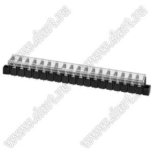 KF28SM-7.62-18P-13 (DG28S-A-18P-13) клеммник барьерный, выводы прямые в плату, корпус с монтажными ушами, с крышкой; шаг=7,62мм; I max=20/24А (стандарт UL/ICT); U=300/250В (стандарт UL/ICT); 1