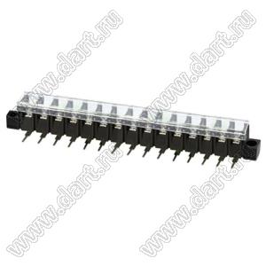 KF38RM-8.25-15P-13 (DG38R-A-15P-13) клеммник барьерный, выводы угловые в плату, корпус с монтажными ушами, с крышкой; шаг=8,25мм; I max=20/24А (стандарт UL/ICT); U=300/450В (стандарт UL/ICT); 