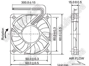 DF65S24L вентилятор осевой постоянного тока; 60x60x15мм; U=24В; Iн=0,08А; два подшипника скольжения