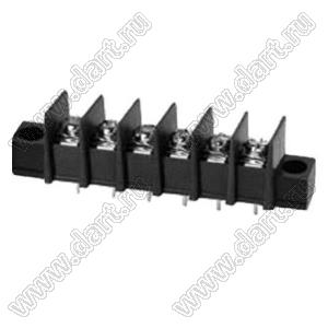 KF25CM-7.62-06P-13 (DG25C-A-06P-13) клеммник барьерный, выводы прямые в плату по центру сечения, корпус с монтажными ушами; шаг=7,62мм; I max=20/24А (стандарт UL/ICT); U=300/250В (стандарт UL/