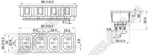 SP-861G1-1.5 (BX-104) блок четыре розетки IEC60320(C13) сетевого питания с защелками на панель толщиной 1,5 мм