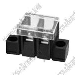 KF28SM-7.62-02P-13 (DG28S-A-02P-13) клеммник барьерный, выводы прямые в плату, корпус с монтажными ушами, с крышкой; шаг=7,62мм; I max=20/24А (стандарт UL/ICT); U=300/250В (стандарт UL/ICT); 2
