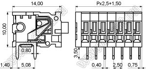 KF141AR-2.5-01P-14 клеммник нажимной; шаг=2,5мм; H=10,00мм; I max=2/6А; U=150/130В