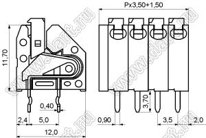 KF250-3.5-02P-11 (DG250-3.5-02P-11) клеммник нажимной; шаг=3,5мм; H=11,70мм; I max=5/5А; U=300/400В; 2-позиц.