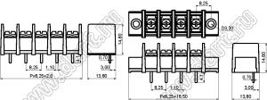 KF35S-8.25-17P-13 (DG35S-B-17P-13) клеммник барьерный, выводы прямые в плату; шаг=8,25мм; I max=20/24А (стандарт UL/ICT); U=300/450В (стандарт UL/ICT); 17-конт.