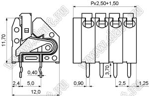 KF250-2.5-04P-11 (DG250-2.5-04P-11-00A) клеммник нажимной; шаг=2,5мм; I max=2/2А; U=300/250В; N=4