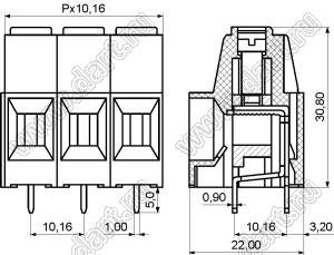 KF136HT-10.16-01P-14 клеммник винтовой, однорядный, прямой; шаг=10,16мм; шаг=10,16мм; H=30,80мм; I max=65/57А (стандарт UL/ICT); U=600/750В (стандарт UL/ICT); 1-XX-конт.