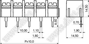 KF1000-10.0-04P-13 клеммник барьерный на плату прямой; шаг 10мм; 4-позиц.; I max=25А; U=300В