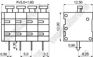 KF211V-5.0-04P-14 (DG211V-5.0-04P-14) клеммник нажимной; шаг=5мм; H=12,00мм; I max=10/15А; U=300/250В; 4-позиц.