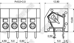 KF250-5.0A-01P-14 клеммник нажимной; шаг=5мм; H=13,00мм; I max=8/9А; U=300/400В