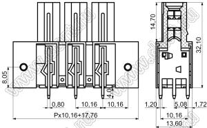 KF2EDGVM-10.16-11P-14 розетка прямая на плату с отверстиями под крепежные винты и закладные гайки; шаг=10,16мм; I max=65/57А (UL/ICT); U=600/1000В (UL/ICT); 11-конт.