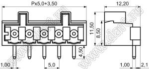 KFM500R-5.0-05P-14 клеммник разъемный - вилка на плату; шаг=5,0мм; I max=10А; U=300В; шаг=5,0мм; I max=15А; U=300В; 5-позиц.