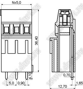 KF128HH-5.0-02P-14 клеммник винтовой, однорядный, прямой; шаг=5мм; I max=10/24А; U=300/250В; 2-конт.