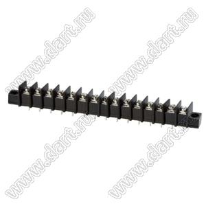 KF45CM-9.5-15P-13 (DG45C-A-15P-13) клеммник барьерный, выводы прямые в плату по центру сечения, корпус с монтажными ушами; шаг=9,5мм; I max=30/32А (стандарт UL/ICT); U=300/750В (стандарт UL/IC