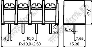 KF55C-10.0-20P-13 (DG55C-B-20P-13) клеммник барьерный на плату прямой; шаг 10мм; 20-позиц.; I max=30А; U=300В