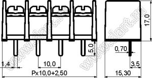 KF55S-10.0-03P-13 (DG55S-B-03P-13) клеммник барьерный на плату прямой; шаг 10мм; 3-позиц.; I max=30А; U=300В