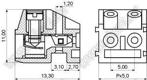 KF332K-5.0-03P-12 (DG332K-5.0-03P-12, 320-031-12) клеммник винтовой прямой; шаг=5,00мм; H=11,00мм; I max=10/17А; U=300/250В; 3-позиц.