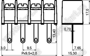 KF45H-14P-13 клеммник барьерный на провод; шаг=9,5мм; I max=30/32А (стандарт UL/ICT); U=300/750В (стандарт UL/ICT); 14-позиц.