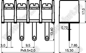 KF45H-02P-13 клеммник барьерный на провод; шаг=9,5мм; I max=30/32А (стандарт UL/ICT); U=300/750В (стандарт UL/ICT); 2-позиц.