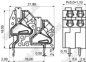 KF250T-5.0-01P-14 (DG250T-5.0-01P-14) клеммник нажимной; шаг=5мм; H=18,50мм; I max=10/12А; U=300/450В