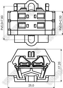 KFWS1.5-DB-01P-14 клеммник нажимной; шаг 5,0мм; 1-позиц.; H=17,20мм; I max=18А; U=400В