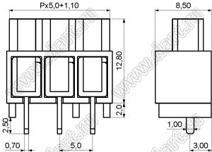 KF166-5.0-23P-14 клеммник винтовой, однорядный; шаг=5,00мм; H=12,80мм; I max=16/22А; U=300/250В; 23-конт.