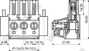 KF2EDGSKM-10.16-08P-14 розетка на провод с монтажными ушами; шаг=10,16мм; I max=65/57А (UL/ICT); U=600/1000В (UL/ICT); 8-конт.