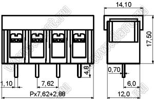 KF28C-7.62-22P-13 (DG28C-B-22P-13) клеммник барьерный на плату прямой; шаг=7,62мм; I max=20/24А (стандарт UL/ICT); U=300/250В (стандарт UL/ICT); 22-позиц.